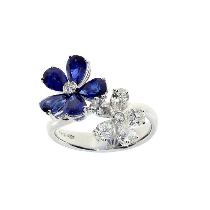 Anello Donna DAMIANI in oro, zaffiri blu e diamanti collezione Fiorellino  -  81068954