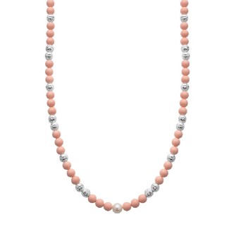 Collana Donna Miluna PCL6193 - Collana in corallo rosa 8 mm e perla bianca coltivata di acqua dolce 8,5-9 mm
