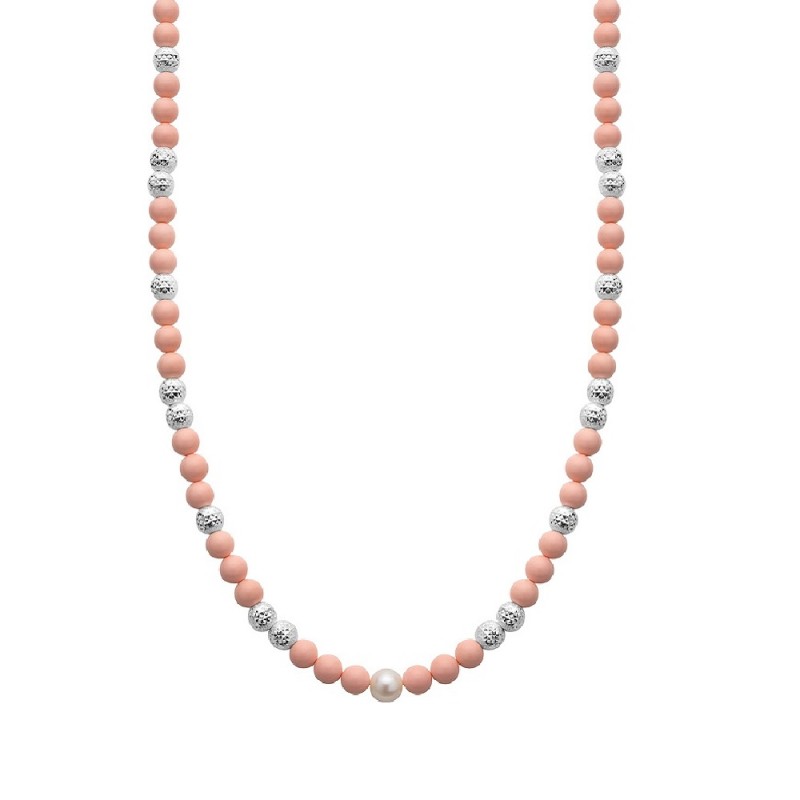 Collana Donna Miluna PCL6193 - Collana in corallo rosa 8 mm e perla bianca coltivata di acqua dolce 8,5-9 mm