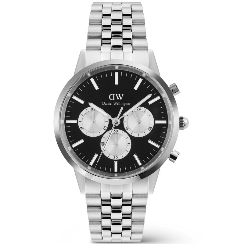 Orologio Uomo DANIEL WELLINGTON Iconic Chronograph Arch 5-Link Onyx Panda Silver - DW00100873
