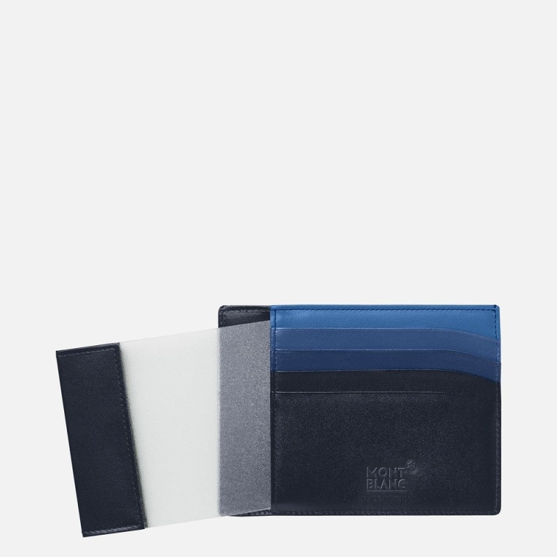 Portafoglio Montblanc 126215 in pelle nera/blu con 4 scomparti e porta documento estraibile collezione Meisterstück