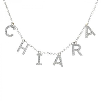 Collana Donna Artlinea ZCS6/NOME-LB in argento 925 con nome personalizzabile e lettere pendenti con zirconi bianchi