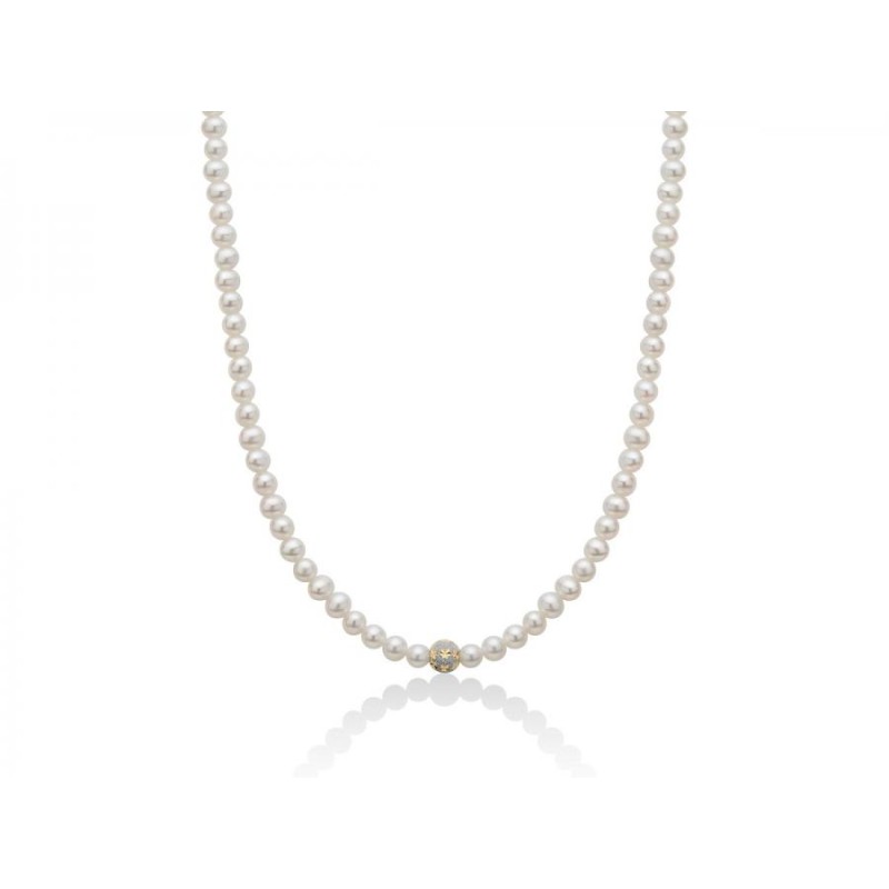 Collana Donna Miluna PCL5904V con perle bianche coltivate di acqua dolce 4-4,5 mm, boule e chiusura in oro