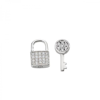 Orecchini Donna Amen EPABBZ in argento 925 rodiato con lucchetto, chiave e zirconi bianchi collezione Amore