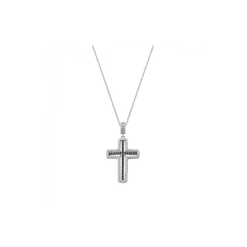 Collana Donna Amen CLCRVBNZ in argento 925 rodiato e croce pendente con zirconi bianchi e neri collezione Diamond