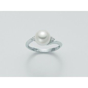 Anello Donna Miluna PLI1095 – Anello in oro bianco con perla bianca coltivata 8,5-9 mm e brillanti 0,042 ct