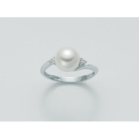 Anello Donna Miluna PLI1095 – Anello in oro bianco con perla bianca coltivata 8,5-9 mm e brillanti 0,042 ct