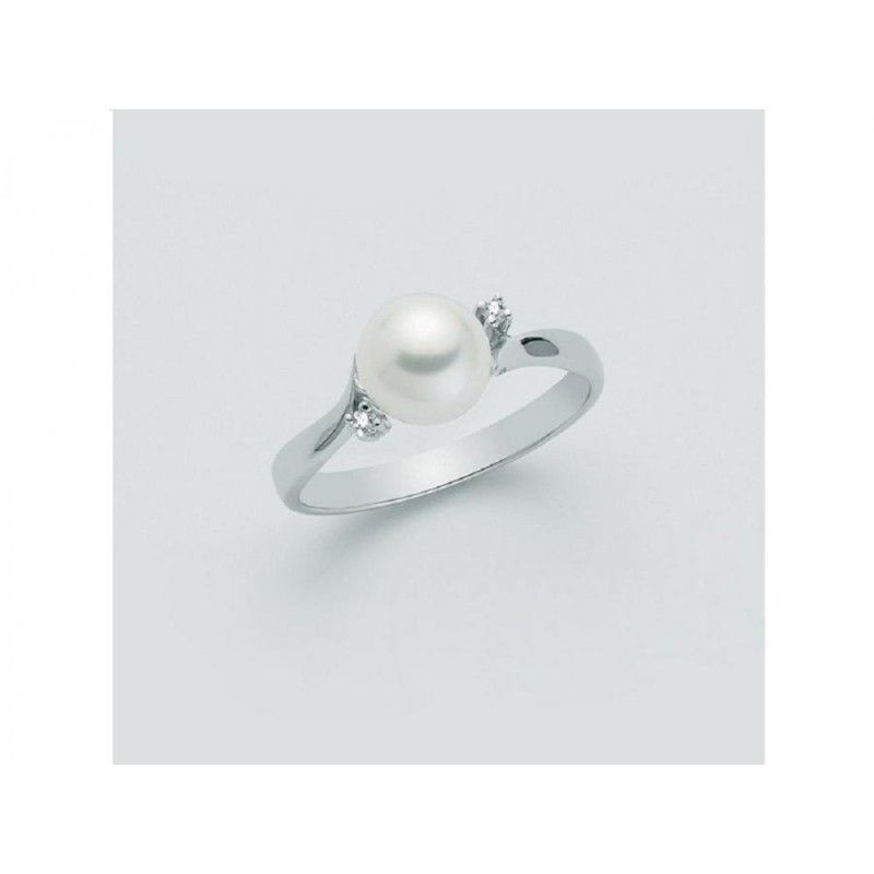 Anello Donna Miluna LI687 in oro bianco 750 con perla bianca coltivata di acqua dolce 7-7,5 mm e diamanti taglio brillanti 0,025