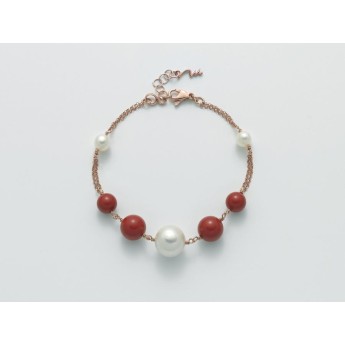Bracciale Donna Miluna PBR2472M in argento 925 rosè con corallo rosso 8-10 mm, perla oriente 11-15 mm e perle bianche 6-6,5 mm
