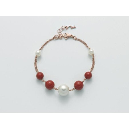 Bracciale Donna Miluna PBR2472M in argento 925 rosè con corallo rosso 8-10 mm, perla oriente 11-15 mm e perle bianche 6-6,5 mm