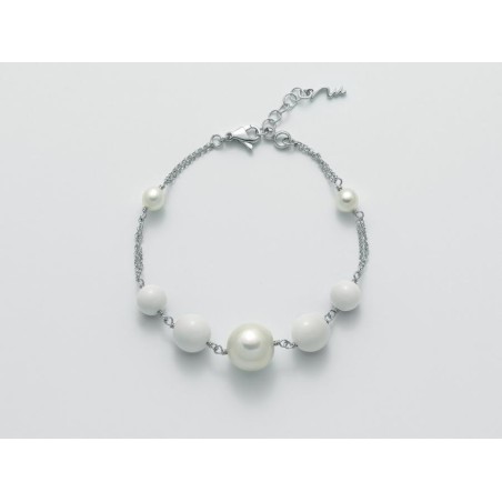 Bracciale Donna Miluna PBR2556M in argento 925 rodiato con corallo bianco 8-10 mm, perla oriente 11-15 mm e perle bianche 6-6,5