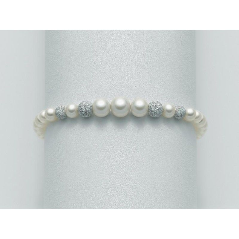 Bracciale Donna Miluna PBR1771 con perle bianche coltivate di acqua dolce a gradazione 5-8 mm ed oro bianco