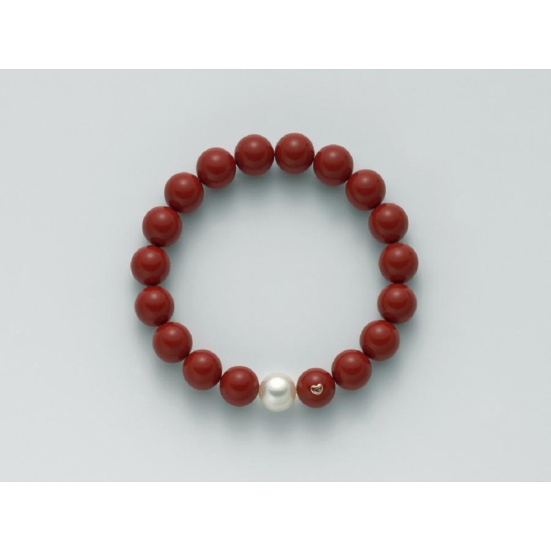 Bracciale Donna Miluna PBR1800 con corallo rosso 10 mm e perla bianca coltivata 9,5-10 mm collezione Terra e Mare