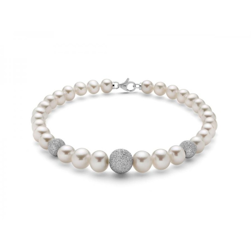 Bracciale Donna Miluna PBR999 - Bracciale perle bianche coltivate di acqua dolce 4-7 mm e oro bianco