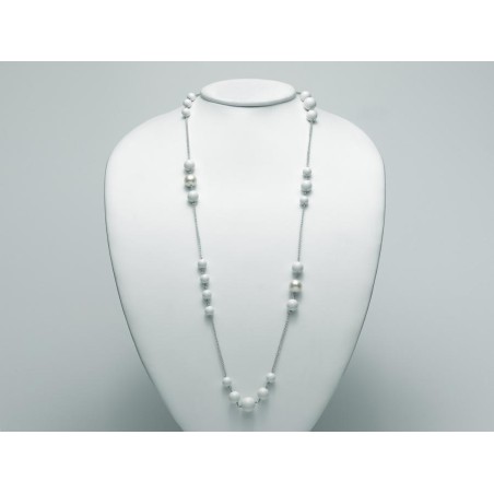 Collana Donna Miluna PCL5309M in argento 925 rodiato, corallo bianco 8-12 mm e perle bianche coltivate di acqua dolce