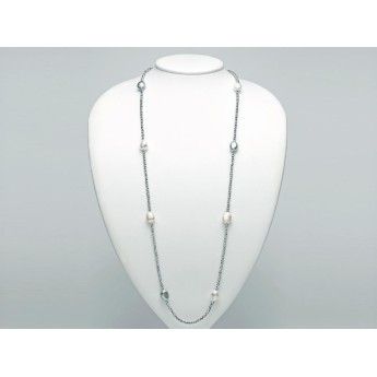 Collana Donna Miluna PCL5667 con perle barocche 11-12 mm multicolor ed ematite sfaccettata 3 mm lunghezza 90 cm