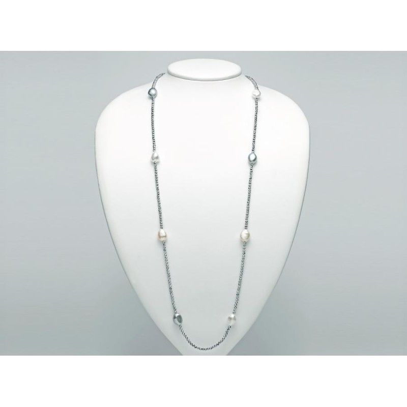 Collana Donna Miluna PCL5667 con perle barocche 11-12 mm multicolor ed ematite sfaccettata 3 mm lunghezza 90 cm