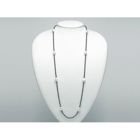 Collana Donna Miluna PCL5666 con ematite 3 mm e perle bianche oriente barocche 11-12 mm