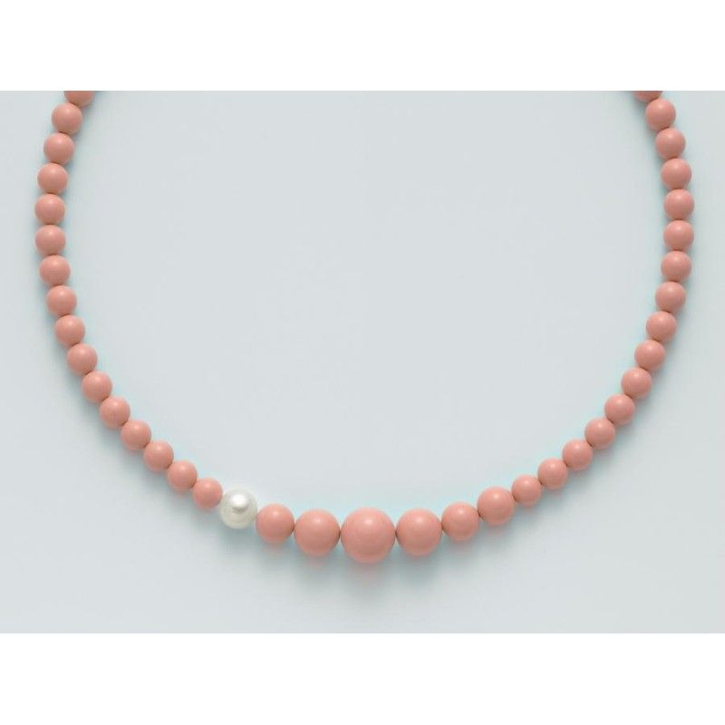 Collana Donna Miluna PCL5167 in corallo rosa 8-14 mm, perla bianca coltivata di acqua dolce 9,5-10 mm e chiusura in argento 925