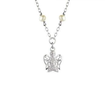Collana Donna Roberto Giannotti GIA176 in argento 925 rodiato ed angelo pendente con pavè di zirconi bianchi