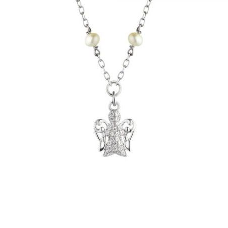 Collana Donna Roberto Giannotti GIA176 in argento 925 rodiato ed angelo pendente con pavè di zirconi bianchi