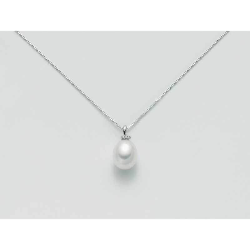 Collana Donna Miluna PCL3170Y in oro bianco con perla bianca coltivata di acqua dolce 7,5-8 mm e brillanti 0,009 ct