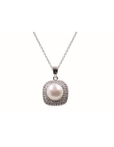 Collana Fogi - Collana donna in argento rodiato cristalli bianchi e perla - BDC24/1/1C