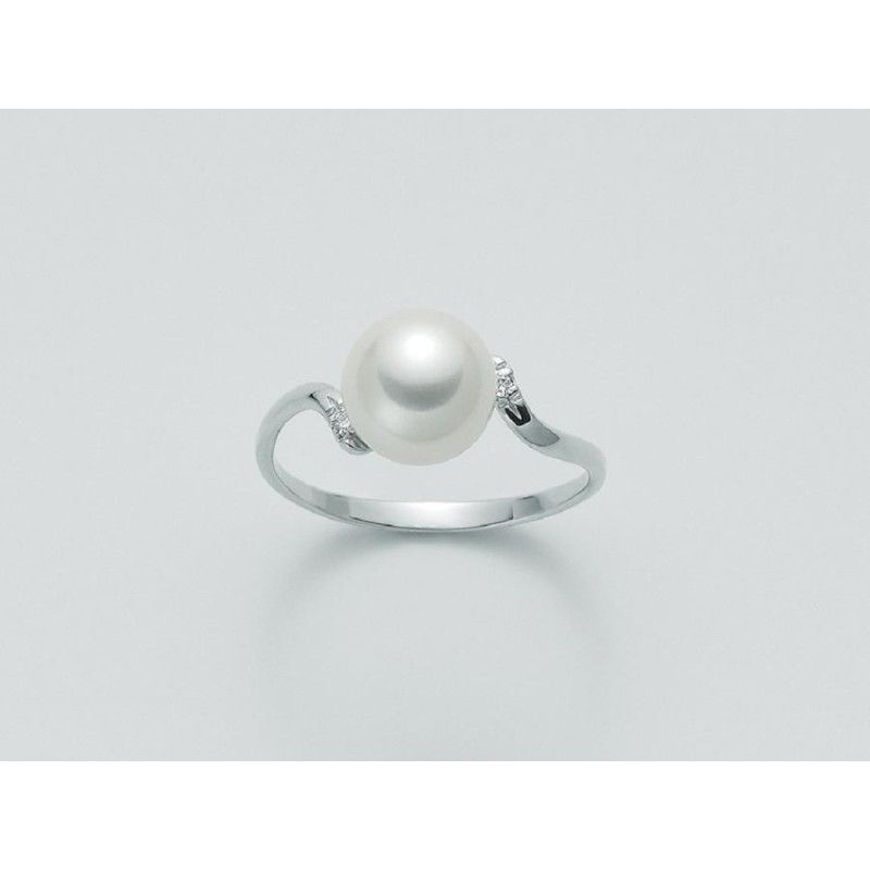 Anello Donna Miluna PLI1245X in oro bianco con perla bianca coltivata 8,5-9 mm e brillanti 0,02 ct