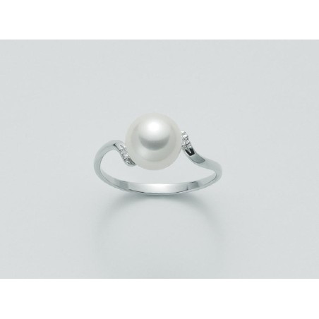 Anello Donna Miluna PLI1245X in oro bianco con perla bianca coltivata 8,5-9 mm e brillanti 0,02 ct