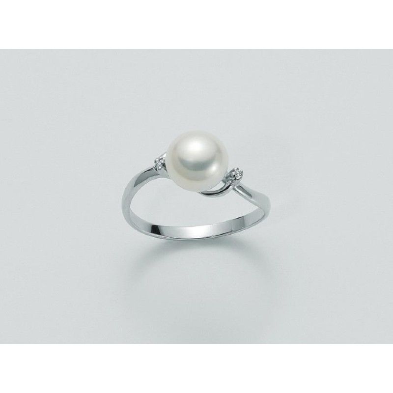 Anello Donna Miluna PLI945X in oro bianco con perla bianca coltivata 7,5-8 mm e brillanti 0,014 ct