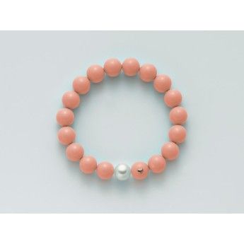 Bracciale Donna Miluna PBR2084 in corallo rosa 10 mm e perla bianca coltivata di acqua dolce 9,5-10 mm collezione Terra e Mare