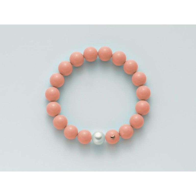 Bracciale Donna Miluna PBR2084 in corallo rosa 10 mm e perla bianca coltivata di acqua dolce 9,5-10 mm collezione Terra e Mare