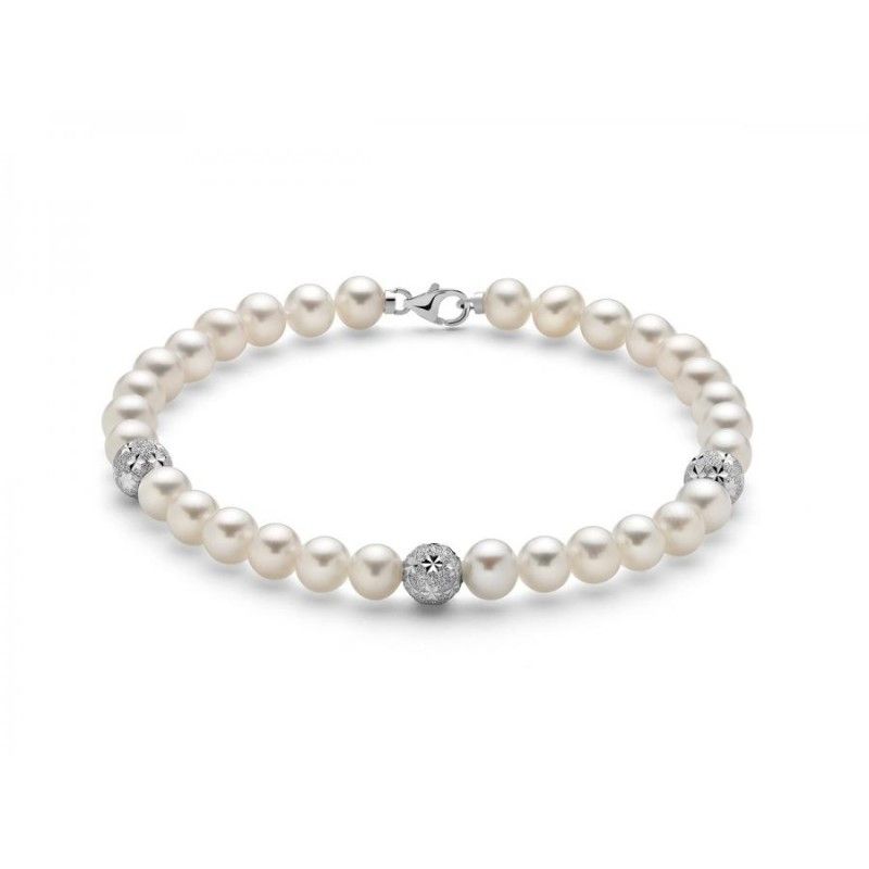 Bracciale Donna Miluna PBR2765 con perle bianche coltivate di acqua dolce 5,5-6 mm ed oro bianco