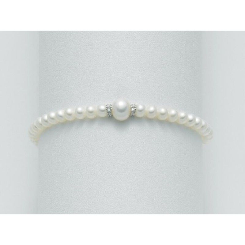 Bracciale Donna Miluna PBR1402 con perle bianche coltivate di acqua dolce 4,5-5 mm, oro bianco e brillanti 0,08 ct