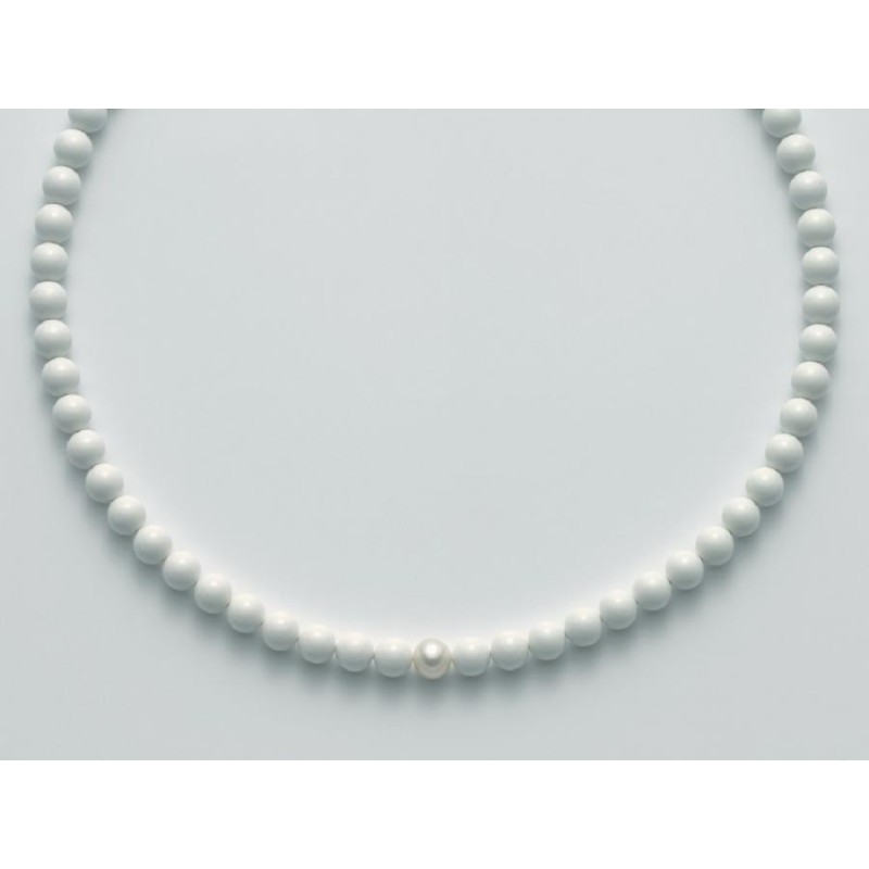 Collana Donna Miluna PCL4442 - Collana corallo bianco 8 mm e perla bianca coltivata di acqua dolce 8,5-9 mm