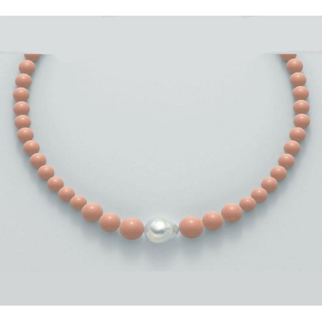 Collana Donna Miluna PCL5078 - Collana corallo rosa e perla barocca coltivata collezione Terra e Mare