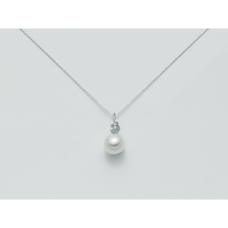 Collana Donna Miluna PCL1880X – Collana oro bianco con perla coltivata di acqua dolce 8,5-9 mm e brillanti 0,01 ct