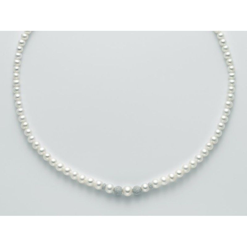 Collana Donna Miluna PCL4679 con perle bianche coltivate di acqua dolce a gradazione da 4-7 mm ed oro bianco