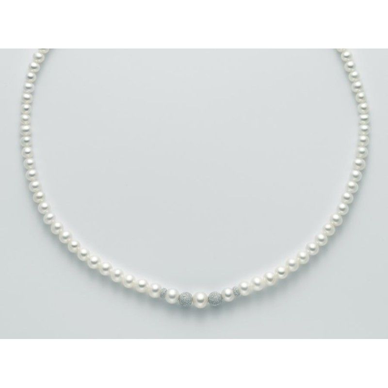 Collana Donna Miluna PCL4679 con perle bianche coltivate di acqua dolce a gradazione da 4-7 mm ed oro bianco