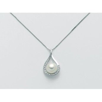 Collana Donna Miluna PCL5169VX in oro bianco con perla bianca coltivata di acqua dolce 7-7,5 mm e brillanti 0,015 ct