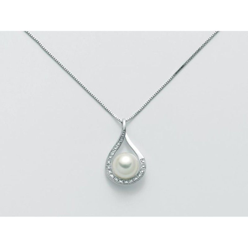 Collana Donna Miluna PCL5169VX in oro bianco con perla bianca coltivata di acqua dolce 7-7,5 mm e brillanti 0,015 ct