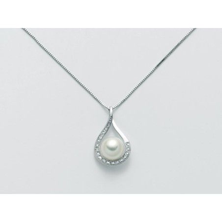 Collana Donna Miluna PCL5169VX in oro bianco con perla bianca coltivata di acqua dolce 7-7,5 mm e brillanti 0,015 ct