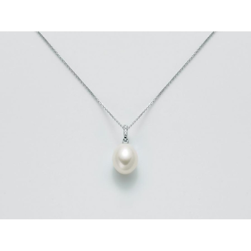 Collana Donna Miluna PCL5830X in oro bianco con perla bianca coltivata di acqua dolce 8,5-9 mm e diamante taglio brillante 0,003