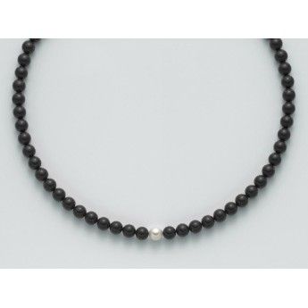 Collana Donna Miluna PCL4447V in onice nera 8 mm, perla bianca coltivata di acqua dolce 8,5-9 mm e chiusura in argento 925