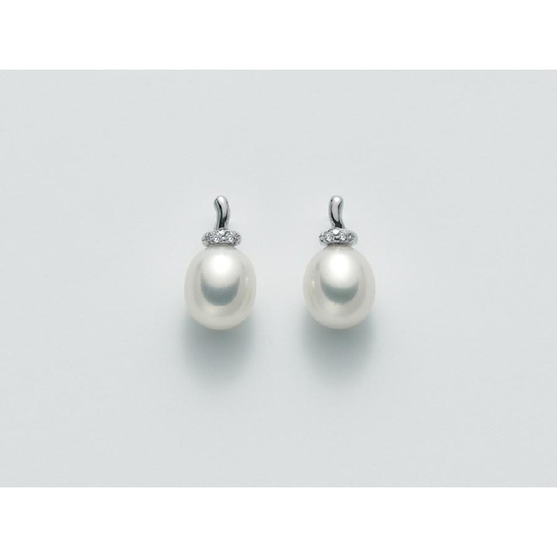 Orecchini Donna Miluna PER1929X con perle bianche coltivate di acqua dolce 6,5-7 mm, oro bianco e brillanti 0,02 ct