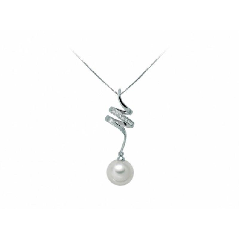 Collana Donna Miluna PCL5124 in oro bianco con perla bianca coltivata di acqua dolce 9,5-10 mm e brillanti 0,028 ct