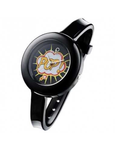 Ops! Orologio Da Donna Della Collezione Pop Watch, Con Cassa In Policarbonato Rotonda Di Colore Nero, Resistenza All'Acqua È Di