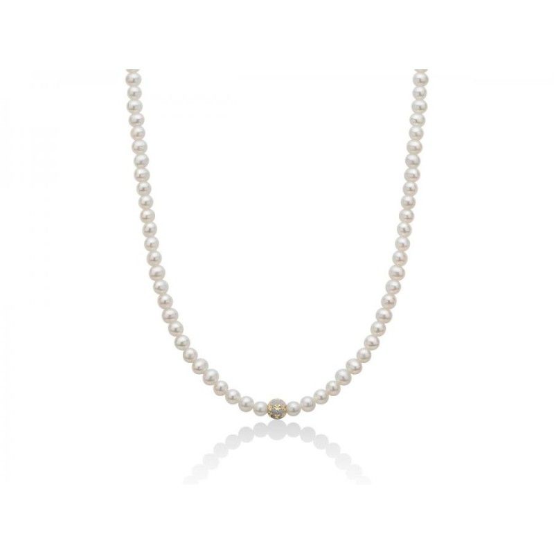 Collana Donna Miluna PCL5904 - Collana perle bianche coltivate di acqua dolce 4-4,5 mm con boule e chiusura in oro