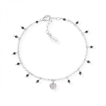 Bracciale Donna Amen BRCBNZ in argento 925 rodiato con cristalli neri e cuore con zirconi bianchi collezione Candy Charm