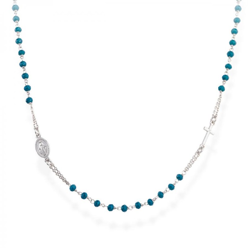 Collana Donna Amen CROBBL3 in argento 925 rodiato con cristalli blu pastello collezione Rosari
